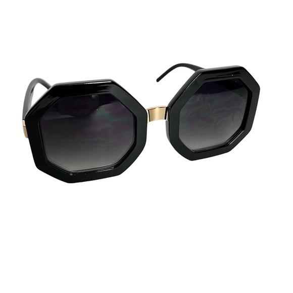 SUNGLASSES Sun Glasses Shades Black & Gold Octagon Stop Sign Frames Summer - Picture 1 of 16